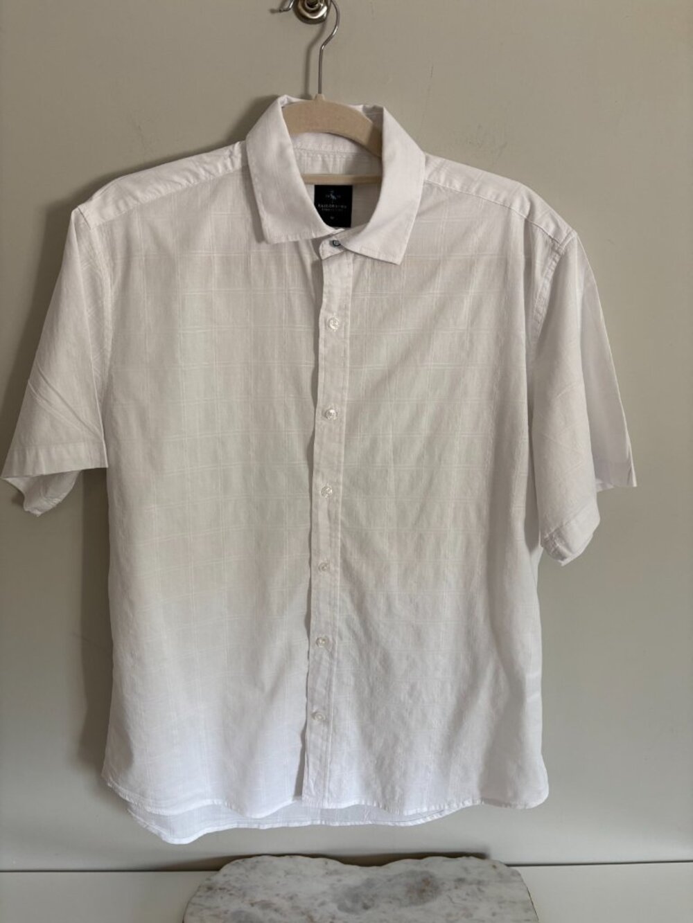 Tailorbyrd Men's Size M Short Sleeve White Windowpane Grid Button Up Shirt